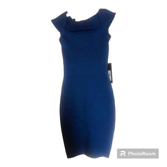 Marciano Guess Blue off-the-Shoulder Bandage Bodycon Dress - Size XXS, 00 - Picture 2 of 12